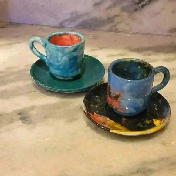 Artistic Cup Set | for Arabic/Turkish Coffee or Espresso | multi color - Picture 3 of 6